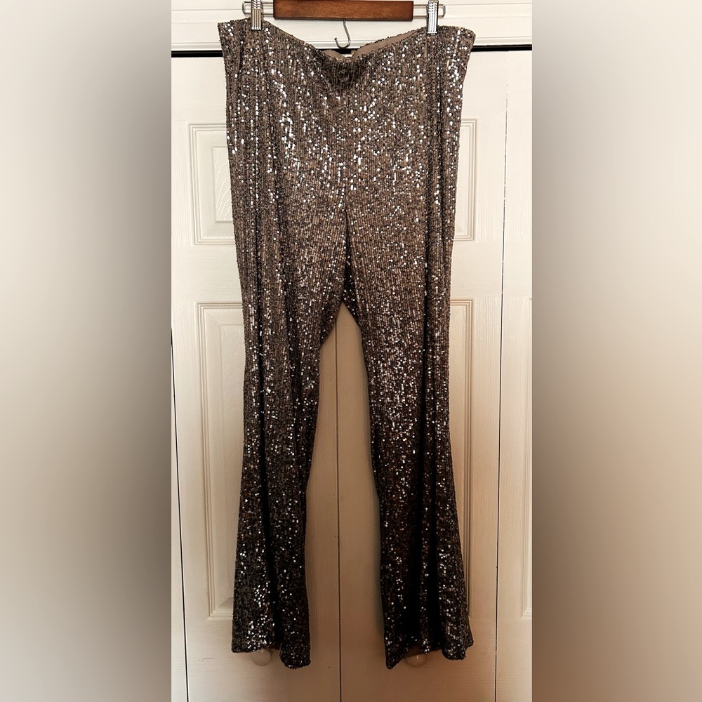 H&M sequined flared pants size XL 
NWT